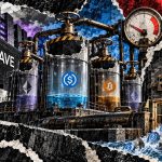 Editorial collage of Aave’s capped lending pools, reduced rate gauge, collateral vault and limited withdrawal liquidity.